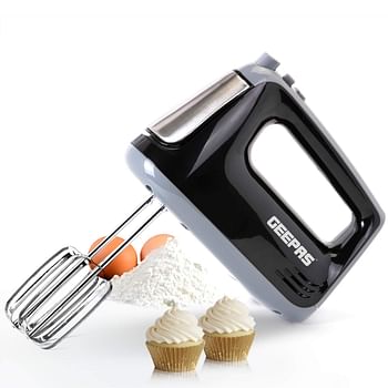 Geepas 400W Hand Mixer,Professional Food And Cake for Baking 5 Speed with Turbo Function, Includes Chrome Extra Long Beaters and Dough Hooks Dishwasher Safe Accessories