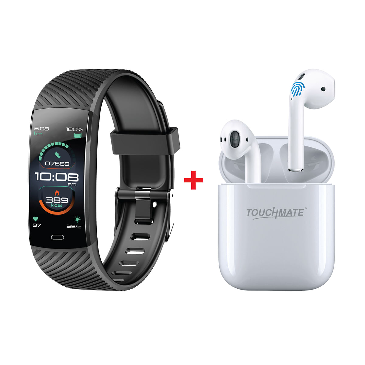 TOUCHMATE Waterproof Fitness Band with Wireless Bluetooth TWS Earbuds