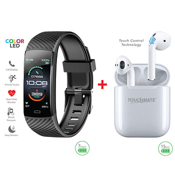 TOUCHMATE Waterproof Fitness Band with Wireless Bluetooth TWS Earbuds