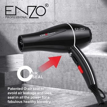 ENZO EN-111B Professional Hair Dryer – 2000W Ionic Hair Dryer with 3 Heat Settings 2 Speed Settings and Diffuser Attachment