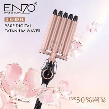 ENZO EN-1970 5-Barrel Hair Curler - Professional Hair Waver with Ceramic Coating Fast Heat-Up Adjustable Temperature and Cool Tip - Perfect for Beach Waves and Voluminous Curls