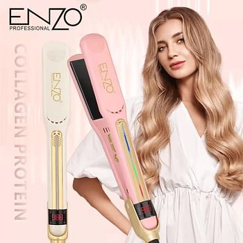 ENZO EN-2401 Brazilian Hair Straightener – Fast Heat-Up Adjustable Temperature Ergonomic Design - Pink