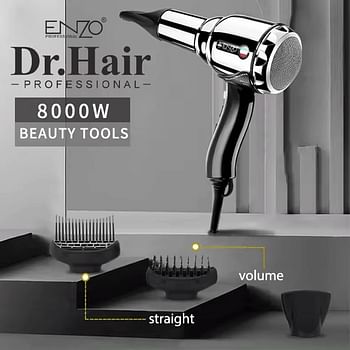 ENZO EN-3001 Professional Hair Dryer – Powerful 2200W Ionic Hair Dryer with 3 Heat Settings 2 Speed Settings and Concentrator Nozzle