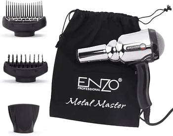 ENZO EN-3001 Professional Hair Dryer – Powerful 2200W Ionic Hair Dryer with 3 Heat Settings 2 Speed Settings and Concentrator Nozzle