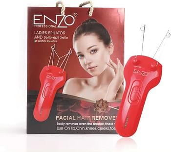 ENZO EN-6089 Electric Cotton Thread Body & Facial Hair Removal Epilator for Women - Precision Hair Removal with Gentle, Effective Results, 220-240V - Red