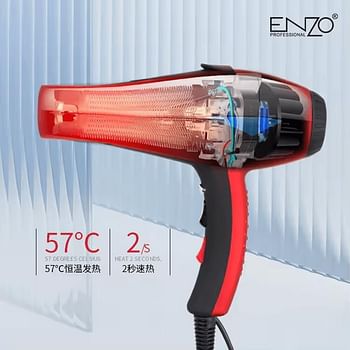 ENZO EN-6109 8000W Professional Hair Dryer – High-Power Hair Blow Dryer with Ionic Technology, 3 Heat Settings, 2 Speed Settings, and Concentrator Nozzle