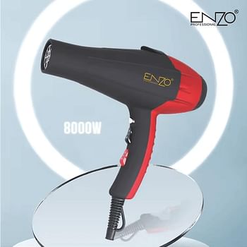 ENZO EN-6109 8000W Professional Hair Dryer – High-Power Hair Blow Dryer with Ionic Technology, 3 Heat Settings, 2 Speed Settings, and Concentrator Nozzle