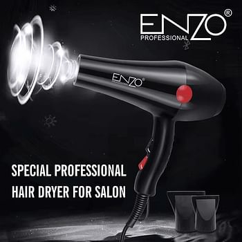 PRECISIONWARE ENZO EN-6114 Professional Hair Dryer – 2200W High-Power with Ionic Technology, 3 Heat Settings, 2 Speed Settings, and Concentrator Nozzle