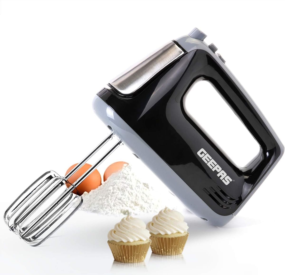 Geepas 400W Hand Mixer,Professional Food And Cake for Baking 5 Speed with Turbo Function, Includes Chrome Extra Long Beaters and Dough Hooks Dishwasher Safe Accessories