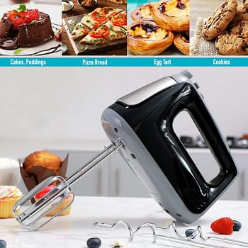 Geepas 400W Hand Mixer,Professional Food And Cake for Baking 5 Speed with Turbo Function, Includes Chrome Extra Long Beaters and Dough Hooks Dishwasher Safe Accessories