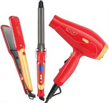 PRECISIONWARE ENZO EN-6305A Professional 3-in-1 Hair Styling Package – 1845 W 45W/55W-Includes High-Power Hair Dryer, Ceramic Straightener, and Curling Iron