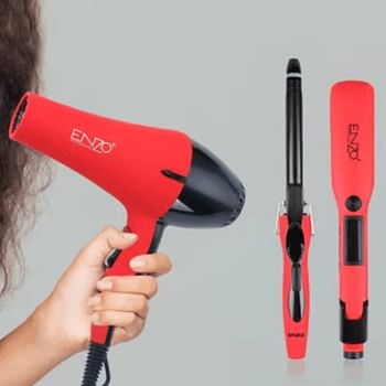 ENZO EN-6306 Professional Italian Hair Styling Package 3-Piece Set - Includes Hair Dryer, Ceramic Straightener, and Curling Iron