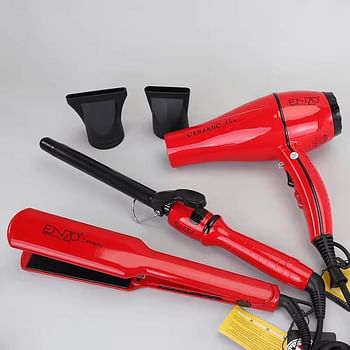 ENZO EN-6309-3-in-1 Professional Hair Styling Set – Includes 2000W Hair Dryer, Ceramic Straightener, and Curling Iron