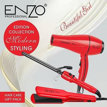 ENZO EN-6309-3-in-1 Professional Hair Styling Set – Includes 2000W Hair Dryer, Ceramic Straightener, and Curling Iron