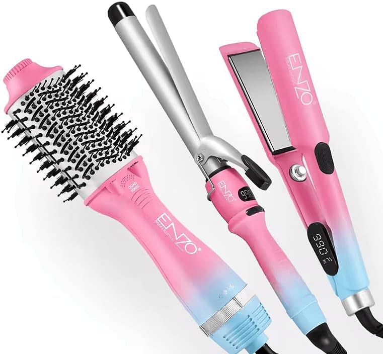 ENZO EN-3312 Hair Styling Pack - Professional Straightener, Curler & Volumizer for Smooth, Sleek Hair