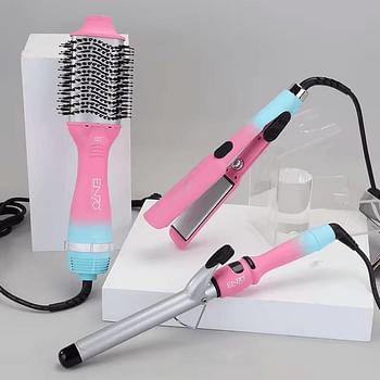 ENZO EN-3312 Hair Styling Pack - Professional Straightener, Curler & Volumizer for Smooth, Sleek Hair