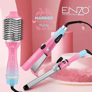 ENZO EN-3312 Hair Styling Pack - Professional Straightener, Curler & Volumizer for Smooth, Sleek Hair