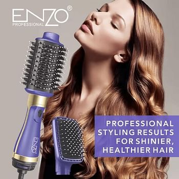 ENZO EN-4128 Professional 2-in-1 Hair Dryer and Styler - One-Step Electric Hot Air Brush, Rotating Volumizer, Ionic Technology, Adjustable Heat Settings - Perfect for Smooth