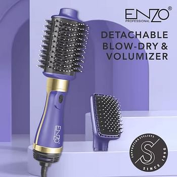 ENZO EN-4128 Professional 2-in-1 Hair Dryer and Styler - One-Step Electric Hot Air Brush, Rotating Volumizer, Ionic Technology, Adjustable Heat Settings - Perfect for Smooth