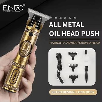 ENZO EN-5063B Professional Hair Clipper – Cordless Rechargeable Trimmer with Adjustable Blade, Precision Cutting, and Multiple Guide Combs