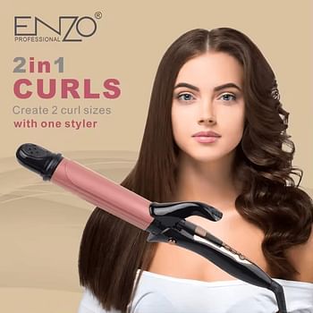 ENZO EN-9107 25 MM 2-in-1 Hair Curler and Straightener – Professional 2-in-1 Hair Styling Tool with Adjustable Temperature Settings- White