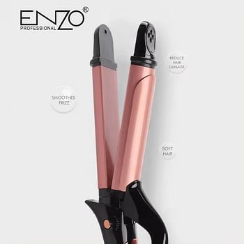 ENZO EN-9107 25 MM 2-in-1 Hair Curler and Straightener – Professional 2-in-1 Hair Styling Tool with Adjustable Temperature Settings- White