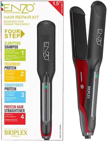 Precisionware ENZO Professional Four Step Bioplex Technology Flat Iron with Ceramic Plates Adjustable Temperature and Quick Heat Up Key Product Features EN-3985 - Black