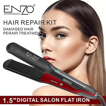 Precisionware ENZO Professional Four Step Bioplex Technology Flat Iron with Ceramic Plates Adjustable Temperature and Quick Heat Up Key Product Features EN-3985 - Black