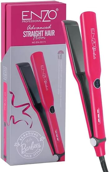 ENZO Barber Hair Straightener Professional Flat Iron with Ceramic Plates Fast Heat-Up Adjustable Temperature and Swivel Cord EN-20171 - Pink