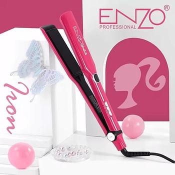 ENZO Barber Hair Straightener Professional Flat Iron with Ceramic Plates Fast Heat-Up Adjustable Temperature and Swivel Cord EN-20171 - Pink