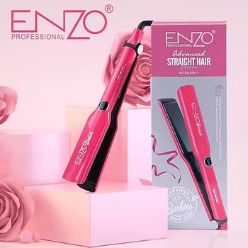 ENZO Barber Hair Straightener Professional Flat Iron with Ceramic Plates Fast Heat-Up Adjustable Temperature and Swivel Cord EN-20171 - Pink