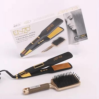 ENZO Professional Hair Straightener Ceramic Tourmaline Flat Iron   with Adjustable Temperature Rapid Heat-Up and Dual Voltage EN-9920A - Black/ Gold