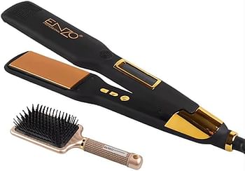 ENZO Professional Hair Straightener Ceramic Tourmaline Flat Iron   with Adjustable Temperature Rapid Heat-Up and Dual Voltage EN-9920A - Black/ Gold