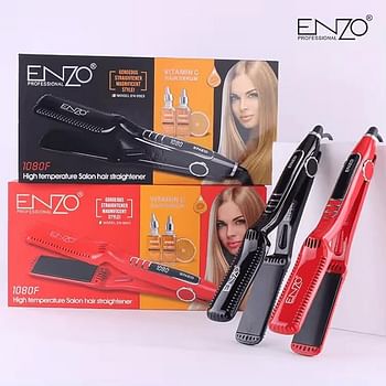 ENZO Professional Keratin Hair Straightener Ceramic Plates with Adjustable Temperature Fast Heating & Swivel Cord EN-9903 - Black