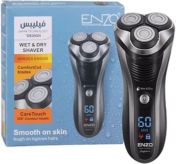 ENZO Rechargeable Three Swivel Head Men's Electric Shaver High  Performance Rotary Shaver with Precision Blades LED Display and Long Lasting Battery EN-9309