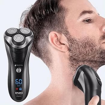 ENZO Rechargeable Three Swivel Head Men's Electric Shaver High  Performance Rotary Shaver with Precision Blades LED Display and Long Lasting Battery EN-9309