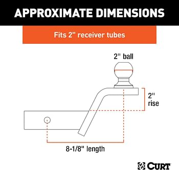 CURT 45155 Fusion Trailer Hitch Mount with 2-Inch Ball & Pin, Fits 2-In Receiver, 7,500 lbs, 2" Rise - black