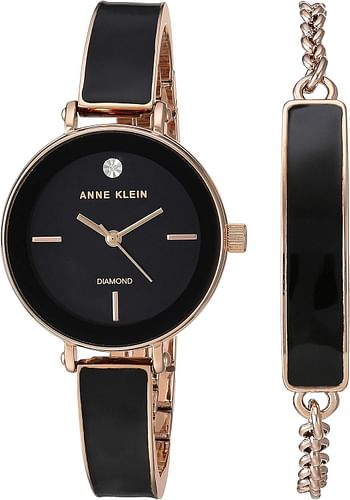 Anne Klein Women's Genuine Diamond Dial Bangle Watch with Bracelet Set AK/3620