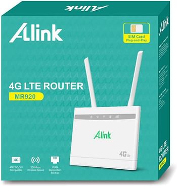 Alink 4G LTE Router, Wi-Fi Router with SIM Slot, No Configuration Required, WAN LAN Wireless Router, 300 Mbps UK Plug - White