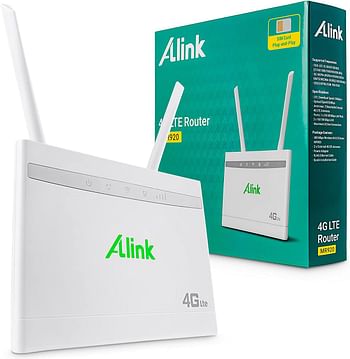 Alink 4G LTE Router, Wi-Fi Router with SIM Slot, No Configuration Required, WAN LAN Wireless Router, 300 Mbps UK Plug - White