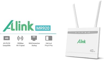 Alink 4G LTE Router, Wi-Fi Router with SIM Slot, No Configuration Required, WAN LAN Wireless Router, 300 Mbps UK Plug - White