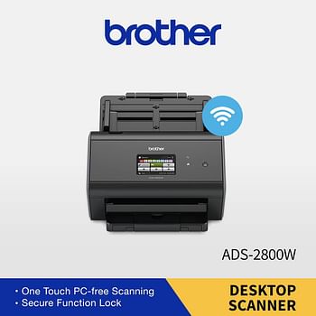 Brother High Speed Desktop Document Scanner, ADS 2800W, Wireless Connectivity, Multiple Scan Destinations, Duplex Scanning, Black