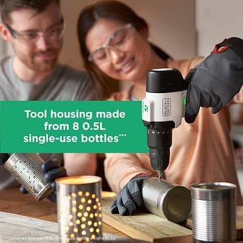 Black & Decker Reviva Powerful 12V Cordless Lightweight Hammer Drill Made From 50% Recycled Material with maximum 400Nm torque REVHD12C-GB