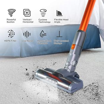 Cordless Vacuum Cleaner, Powerful 15KPa Cordless Lightweight Stick Vacuums & Electric Broom, Handheld HEPA Vacuum Cleaner with 2 in 1 Brush for Home and Car Cleaning