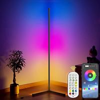 Corner Floor Lamp Smart RGB Floor Lamp Dimmable LED Corner Lamp With Music Sync Color Changing APP Control Remote, 56" Standing Floor Lamp for Gaming Living Room Bedroom Birthday Party Christmas