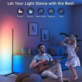 Corner Floor Lamp Smart RGB Floor Lamp Dimmable LED Corner Lamp With Music Sync Color Changing APP Control Remote, 56" Standing Floor Lamp for Gaming Living Room Bedroom Birthday Party Christmas