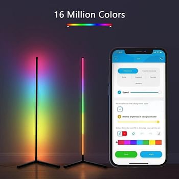 Corner Floor Lamp Smart RGB Floor Lamp Dimmable LED Corner Lamp With Music Sync Color Changing APP Control Remote, 56" Standing Floor Lamp for Gaming Living Room Bedroom Birthday Party Christmas