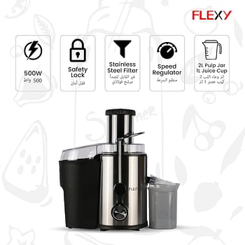 FLEXY® Juicer Machine | Big Mouth with Feed chute | Easy to Clean (500W) - Elegant Black