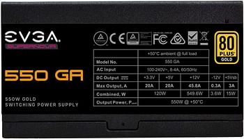 EVGA SuperNOVA 550 Ga, 80 Plus Gold 550W, Fully Modular, ECO Mode with Dbb Fan,, Compact 150mm Size, Power Supply 220-GA-0550-X1