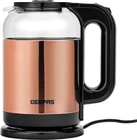 Geepas Electric Glass Kettle 1.L, 360° Rotation Base, Cord Storage, Glass Body Clear Water Label Gauge, Perfect Pour Wide Opening, Safe & Convenient, automatic Shut-Off Function|1. L 1500 W GK38063